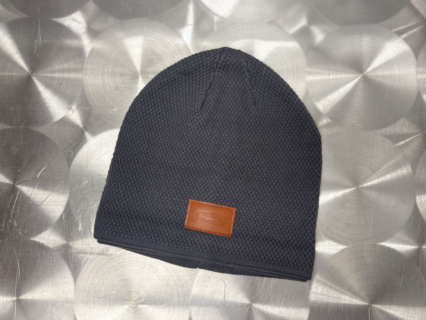 E-ONE Knit Beanie with Leatherette Patch