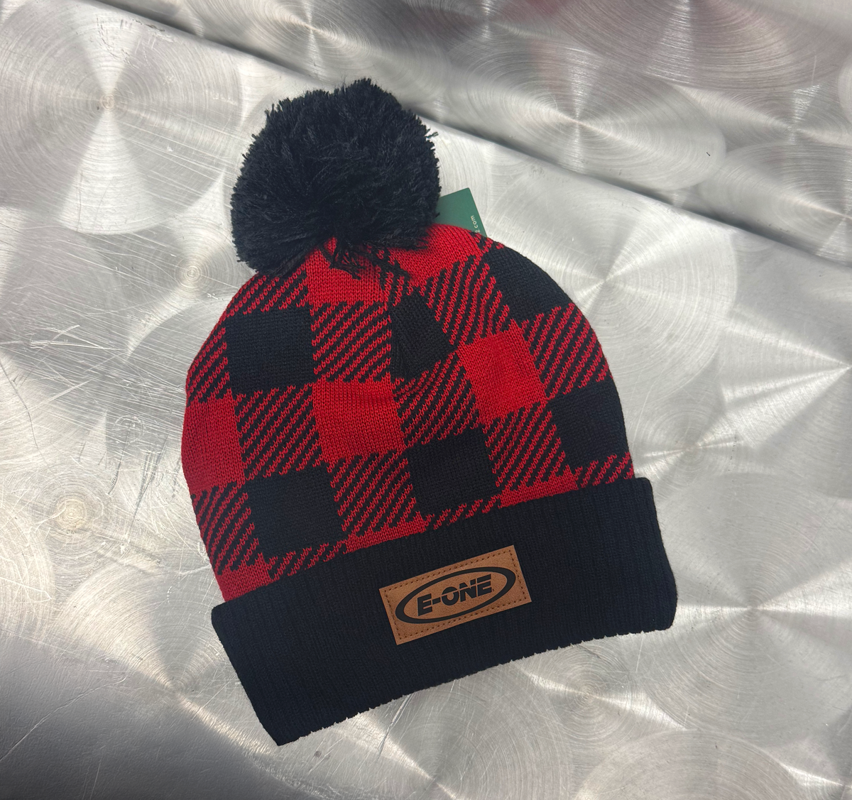 E-ONE Red Buffalo Plaid Beanie with Pom